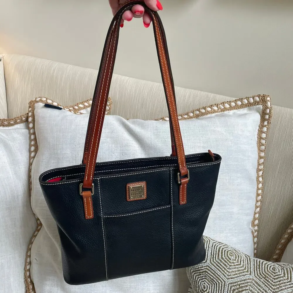 Dooney & Bourke Black Pebbled Leather Tote | Contrast Stitch